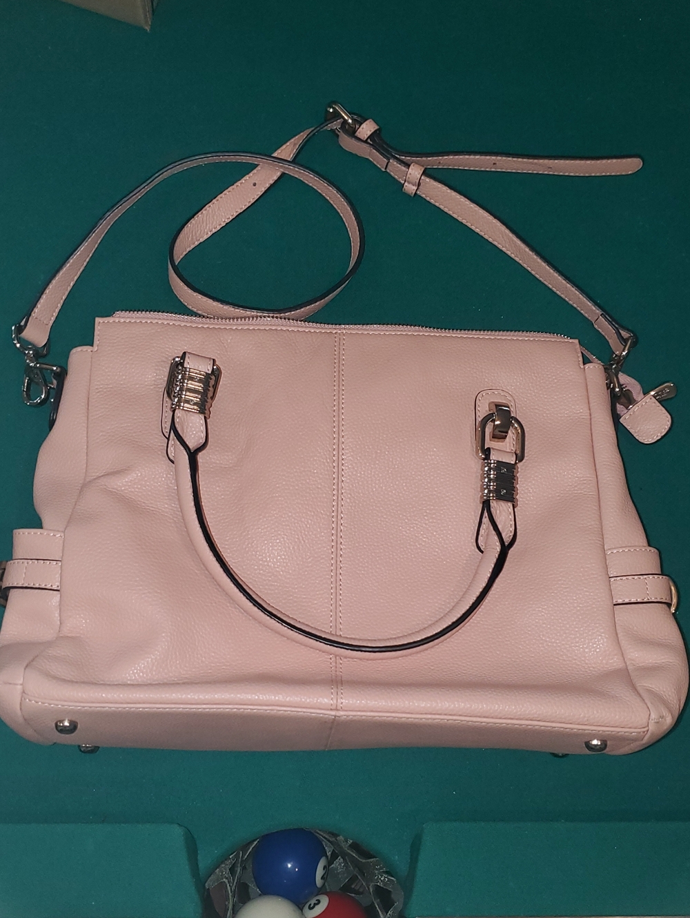 S-ZONE Women's Genuine Leather Shoulder Purse With Adjustable Strap Blush Pink